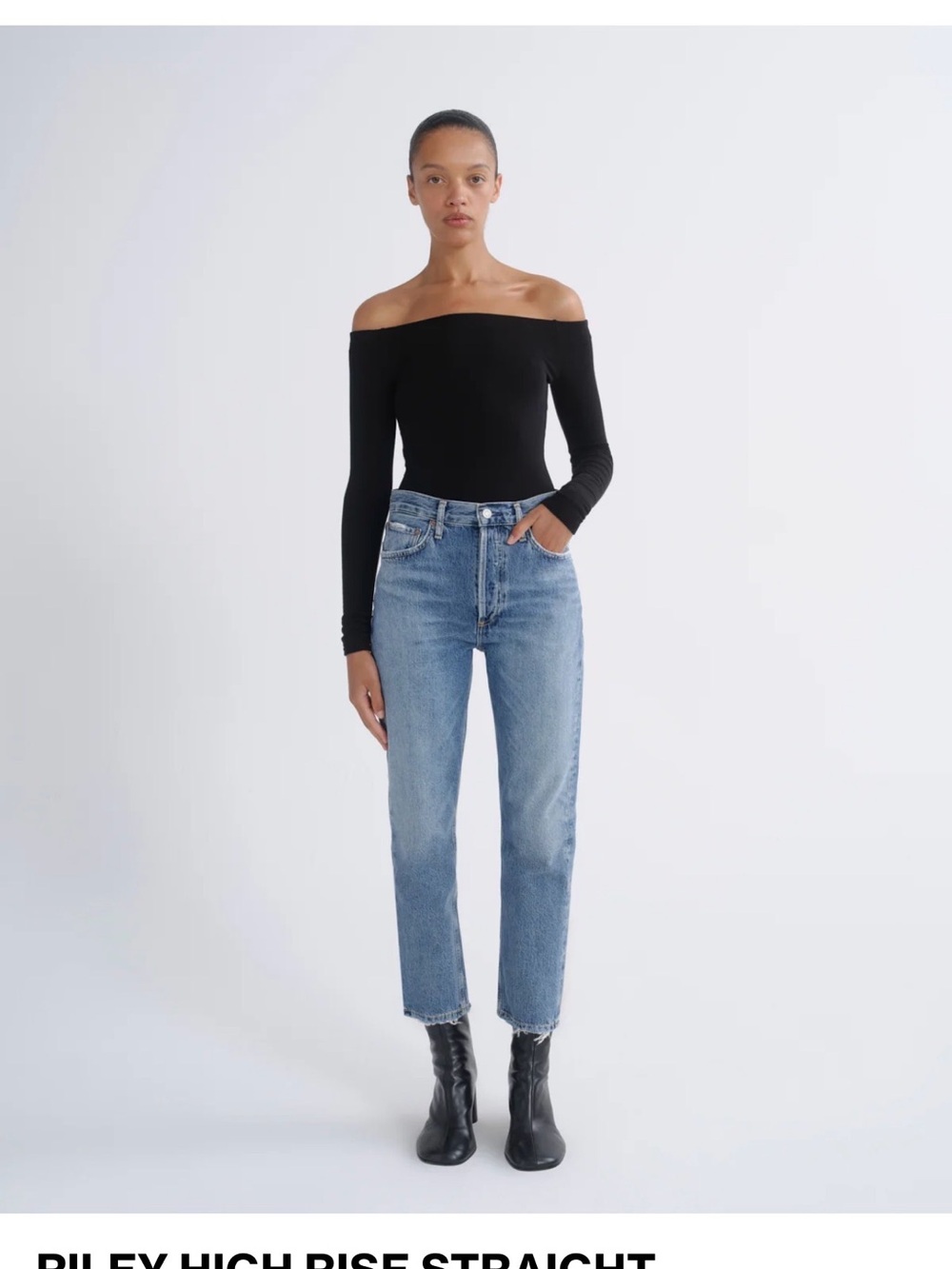 Agolde Riley High Rise Straight Jeans in Light Blue